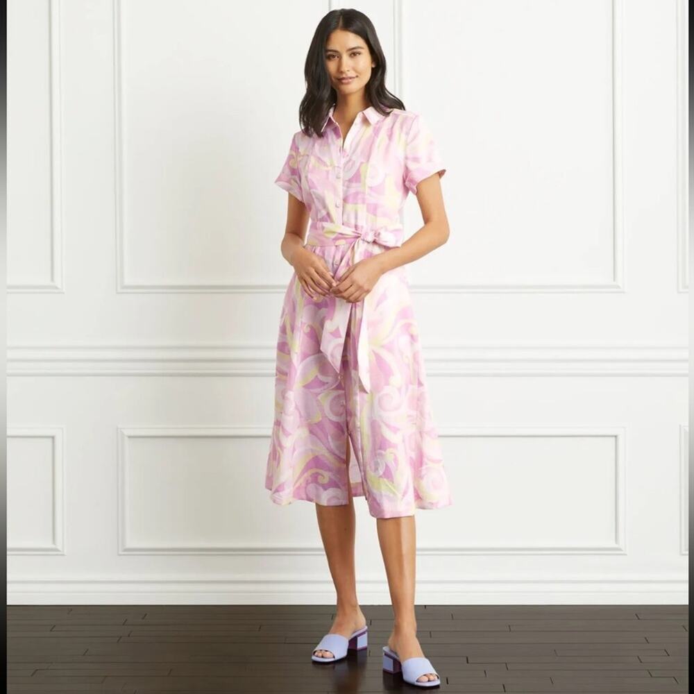 NWT Hill House The Lily Candy Kaleidoscope pink Linen Midi Dress size XXS - Picture 6 of 7